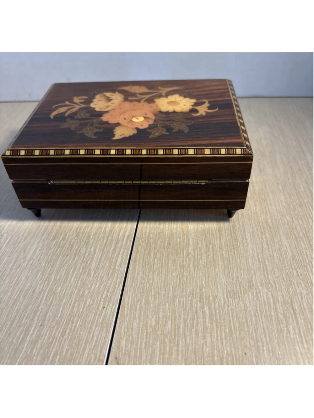 Vtg Italian Sorrento Inlaid Wood Music Box Floral Marquetry Jewelry Trinket 1054